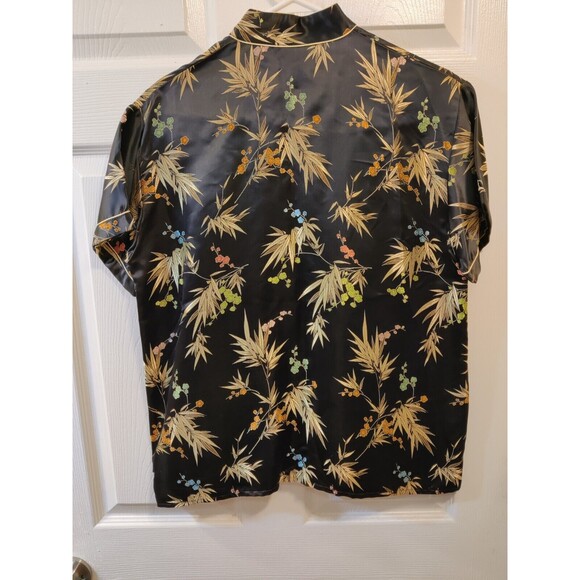 Vintage Oriental Button Down Short Sleeve Mandarin Collar With Pankou Buttons - Picture 5 of 6